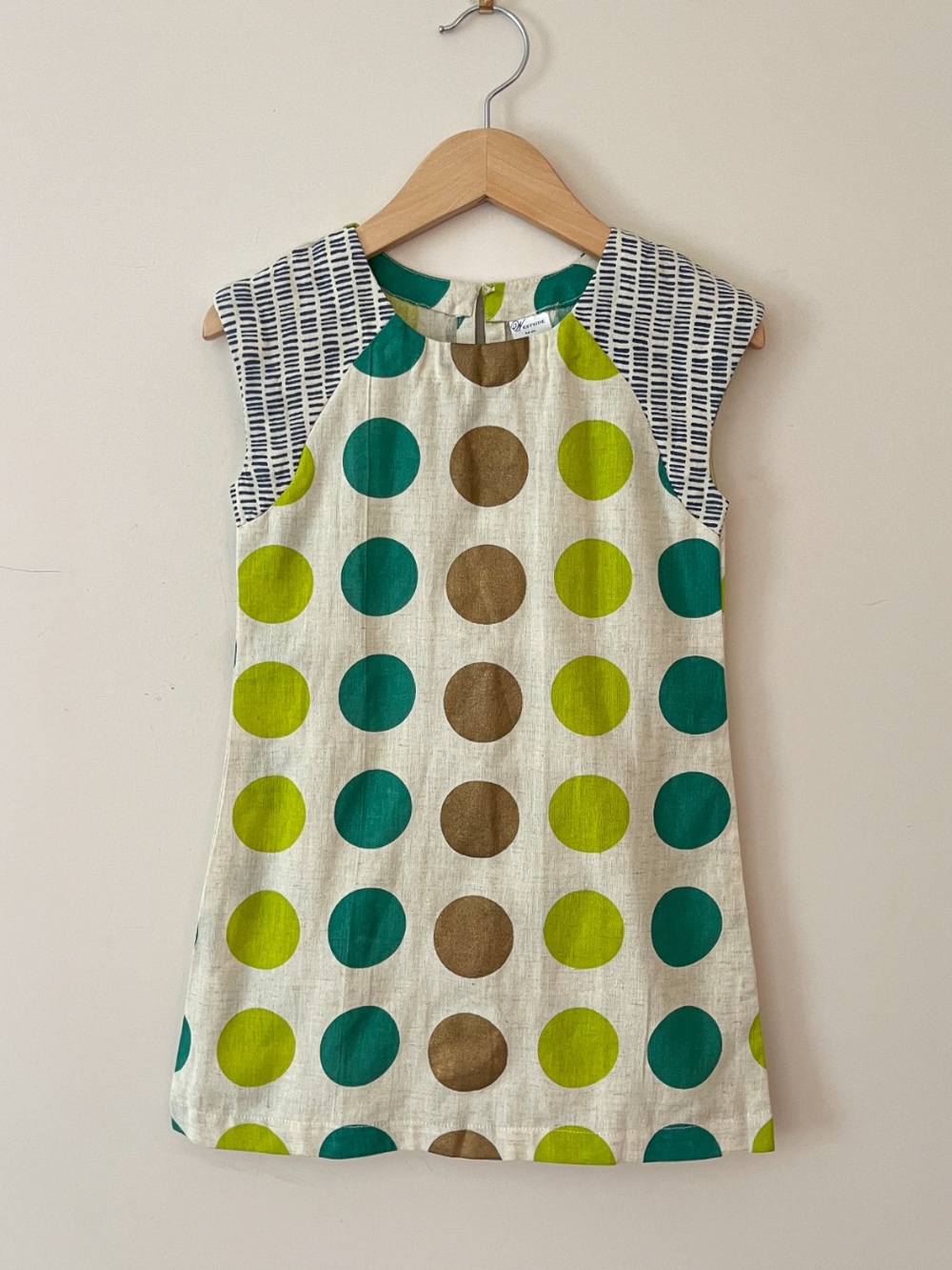 NWOT Oversized Lime Teal Camel Tone Oversized Polka Dot Linen Blend Boho Dress